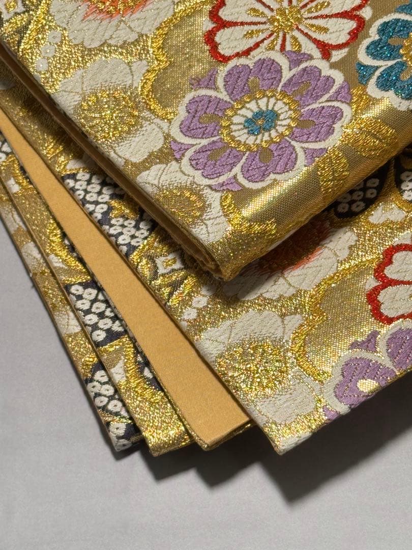 [美品] 袋帯　正絹　金　桜　絞り柄　熨斗　成人式　結婚式　振袖　礼装