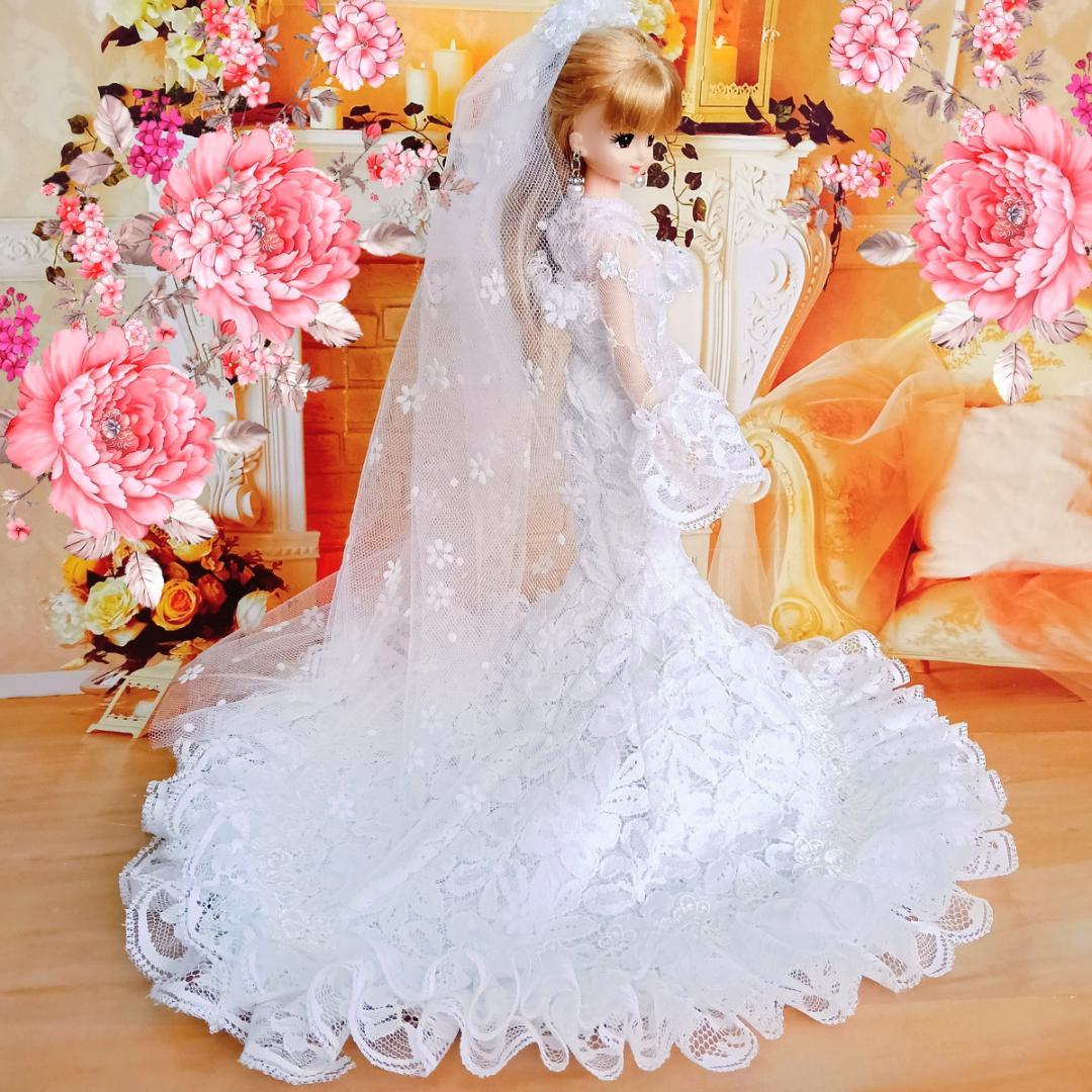 ジェニーサイズ　マーメイド　ウェディングドレス　手作り　ドール服　ドールドレス