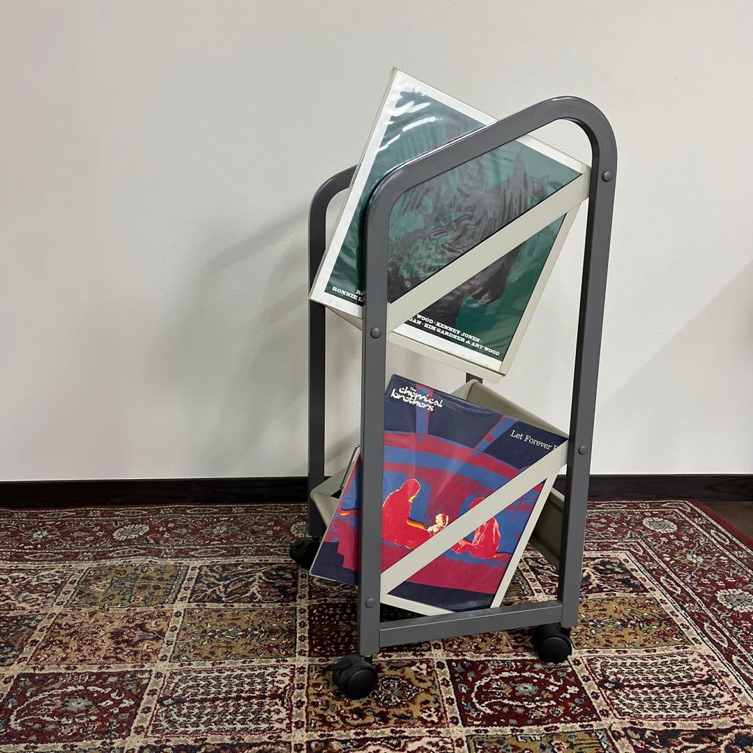 高強度◾️キャスター付き スチール製 レコードラック 本棚 ファイルワゴン 収納