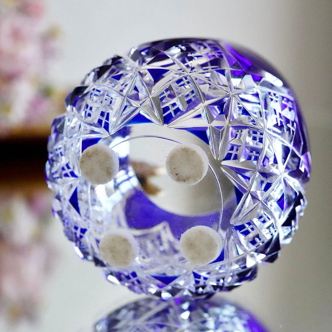 美品★希少オールドバカラBACCARAT コルベール ブルー色被せ 小物入れ A