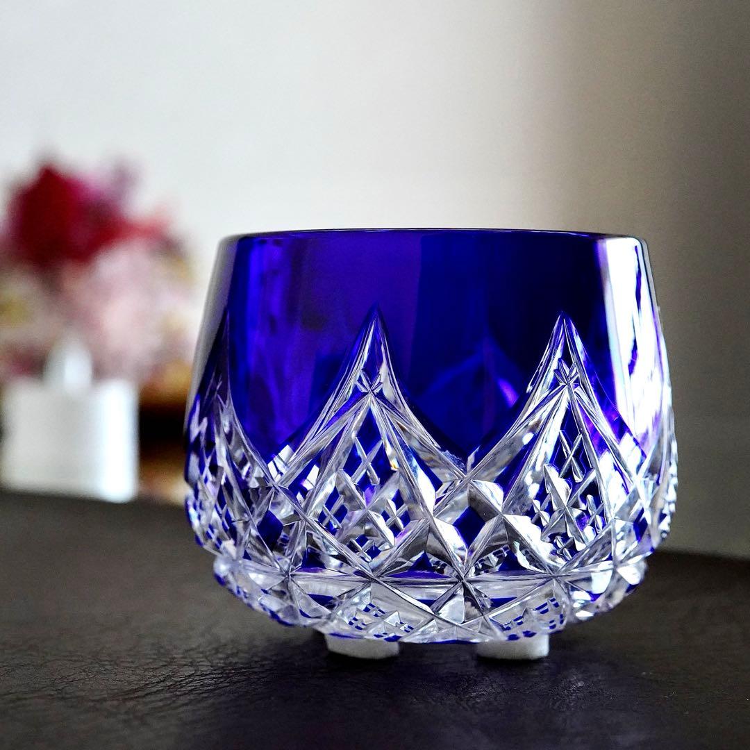 美品★希少オールドバカラBACCARAT コルベール ブルー色被せ 小物入れ A