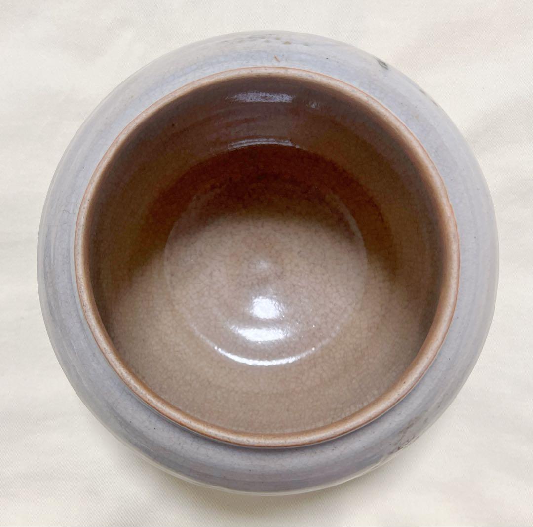 京焼 清水焼　鈴木清（人間国宝 富本憲吉 師事）作　緑釉草花柄　花瓶　飾壷