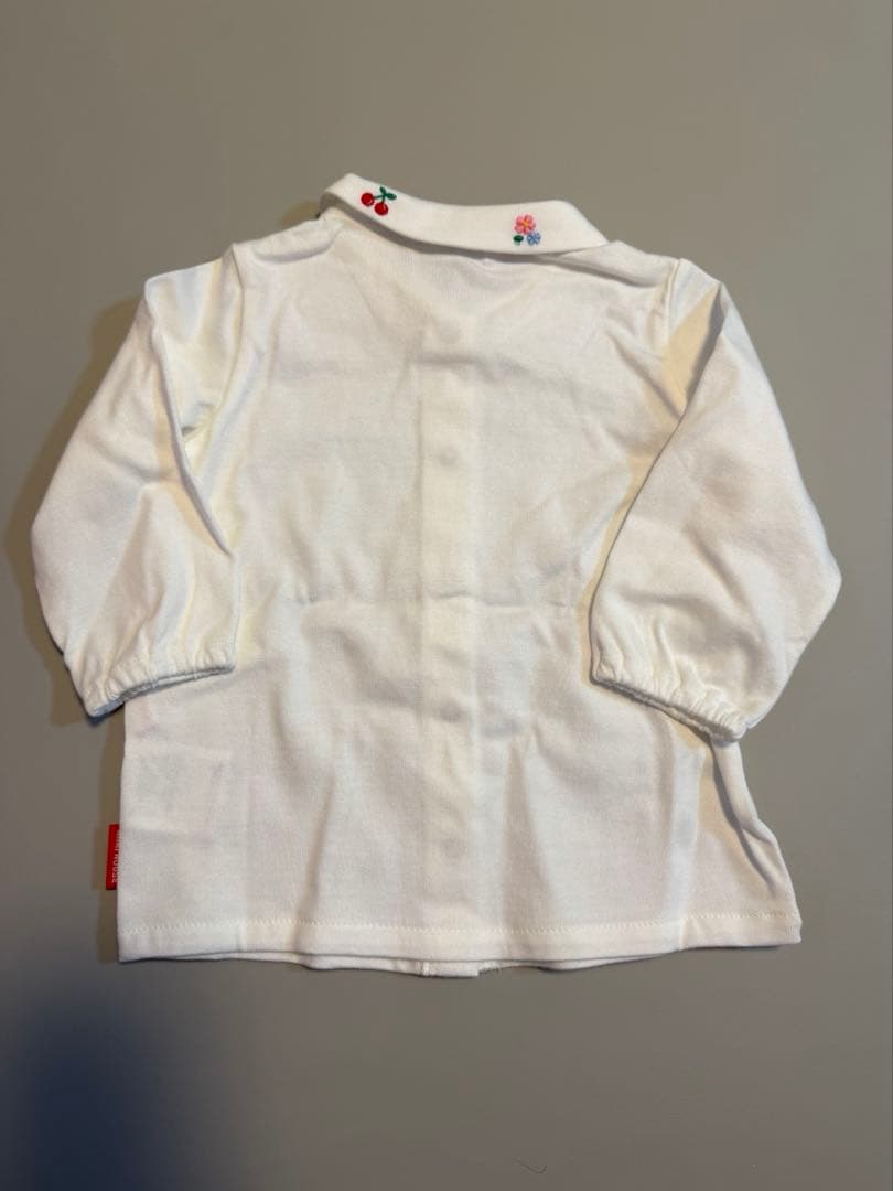 【新品未使用タグ付】ミキハウス ロンパース 赤 刺繍ホワイトブラウス ガーゼ付