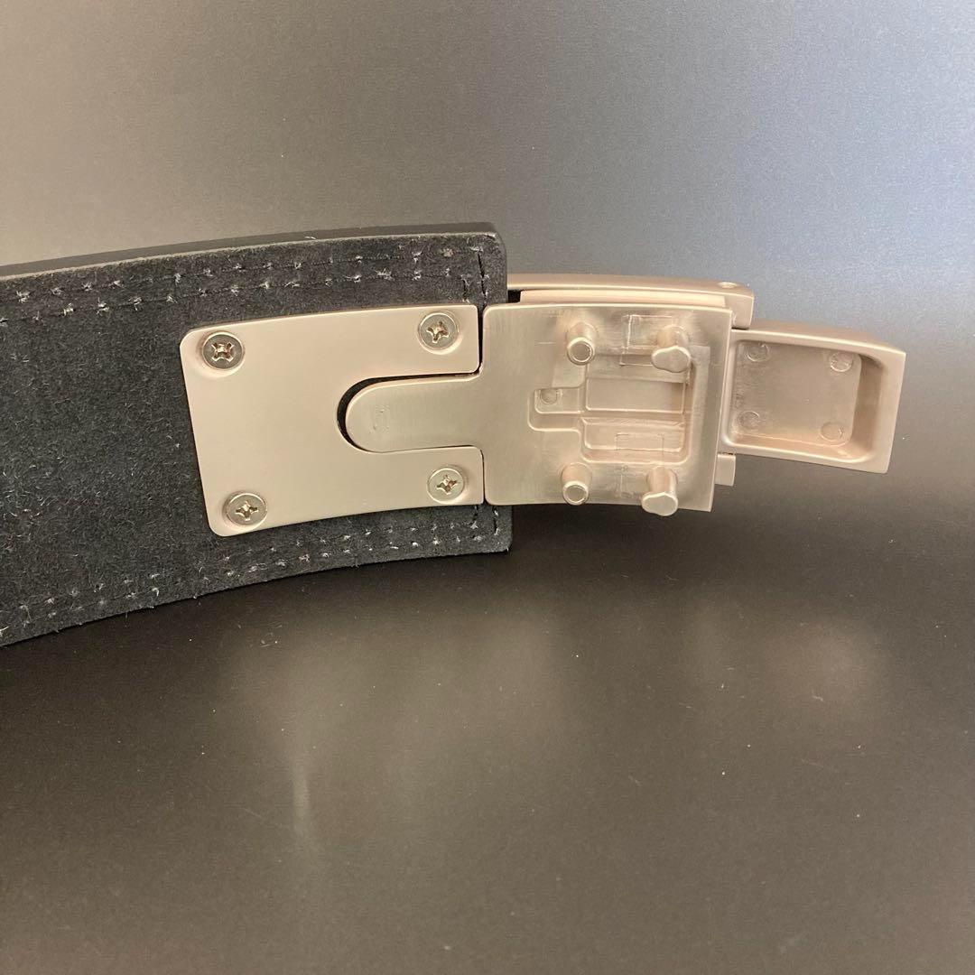 パワーリフティングベルト レバーアクション Mサイズ 本革 茶×マット銀 可変式