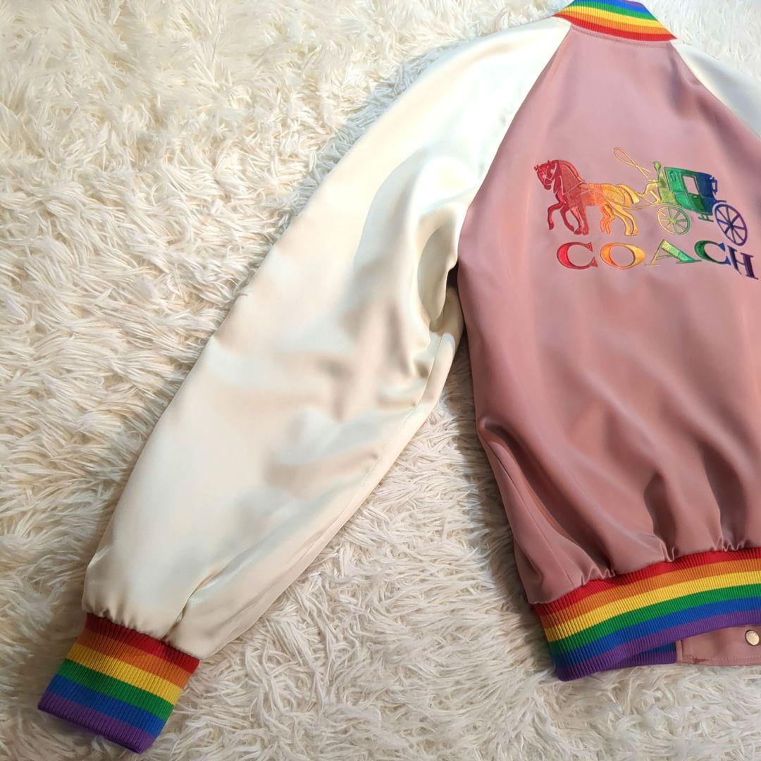 極美品✨️ COACH (S) スカジャン ホースアンドキャリッジ刺繍 ピンク
