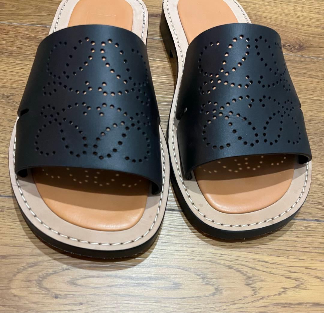 LOEWE ロエベ レザーフラットサンダル 38 ブラック