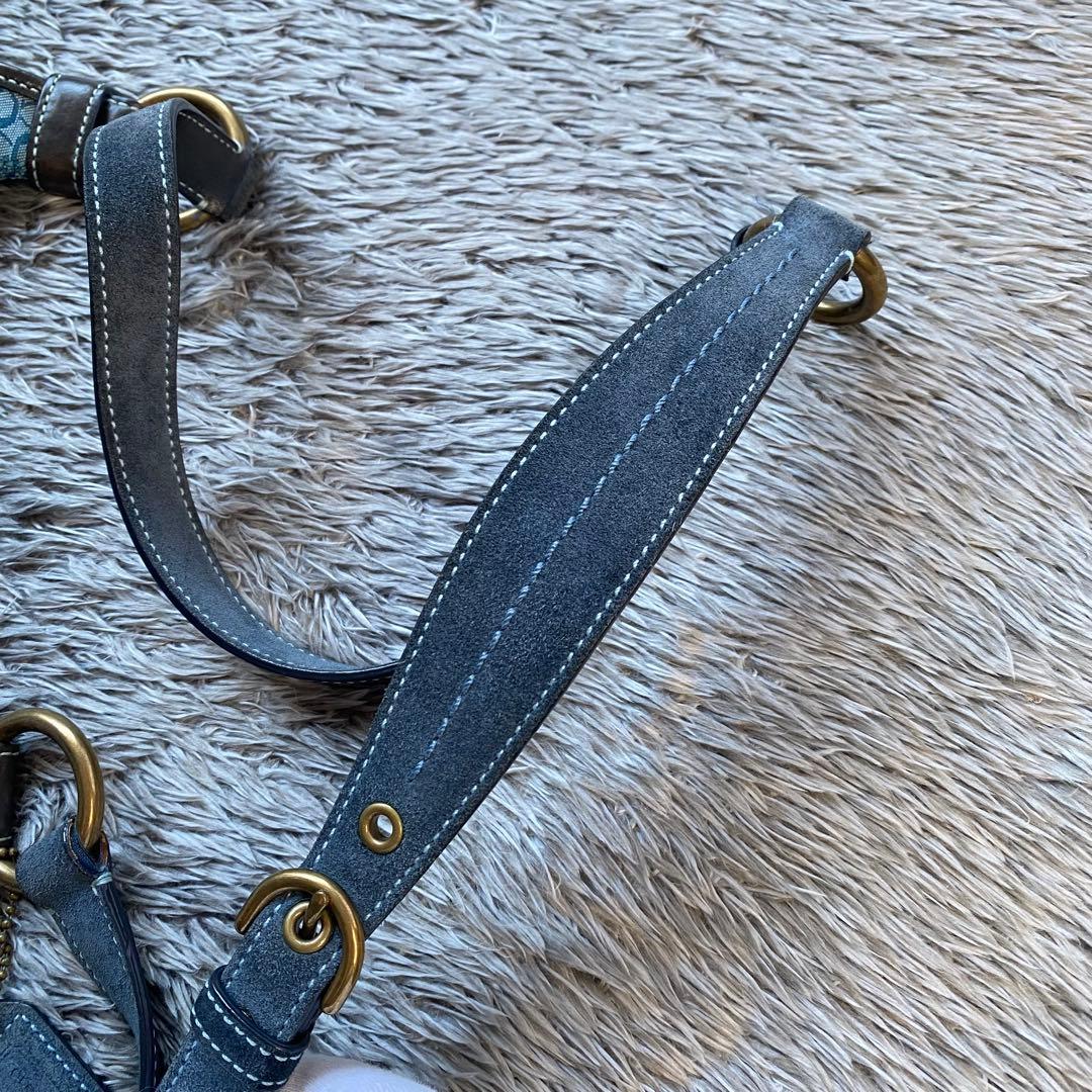 COACH コーチ ミニシグネチャー ショルダーバッグ ブルー スエード