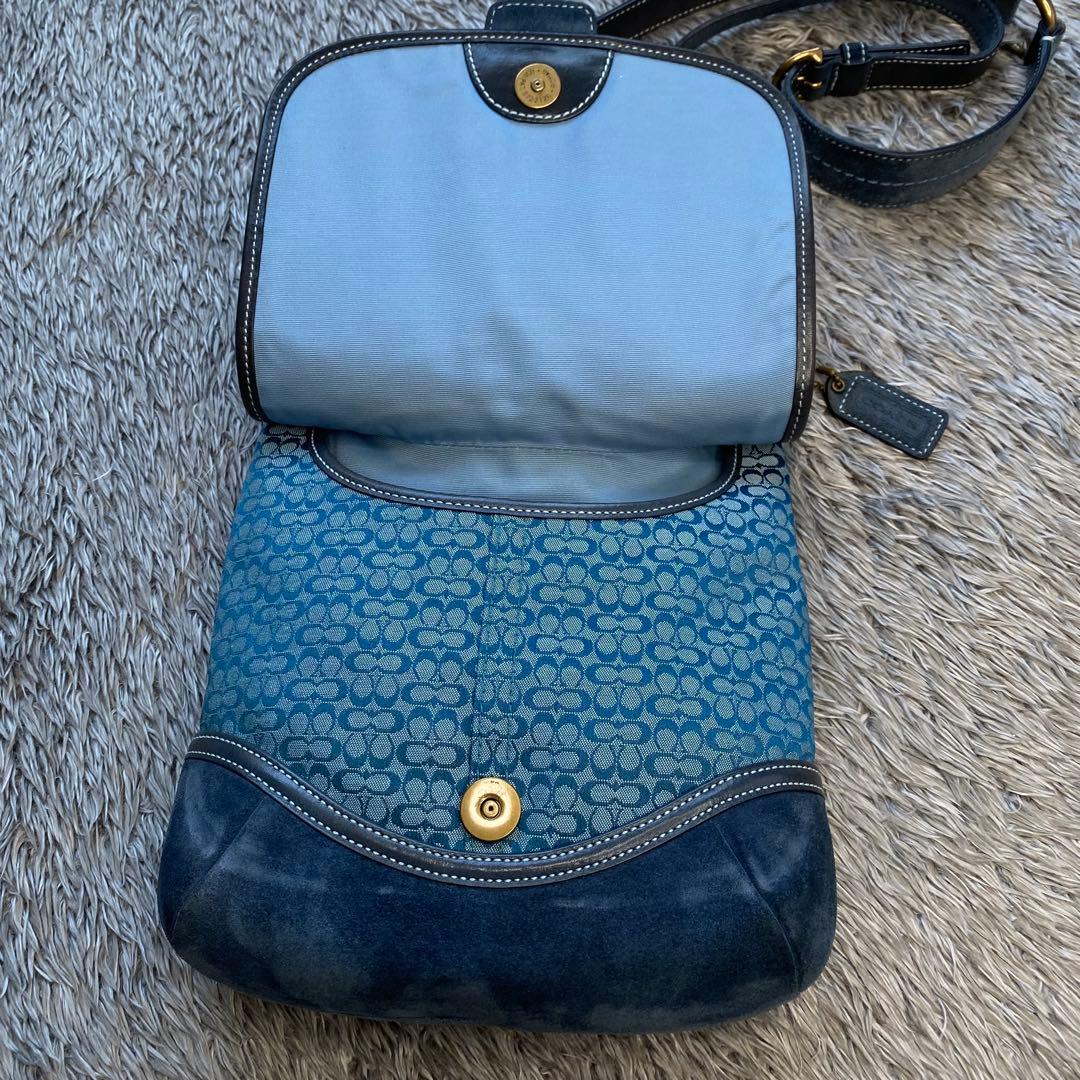 COACH コーチ ミニシグネチャー ショルダーバッグ ブルー スエード