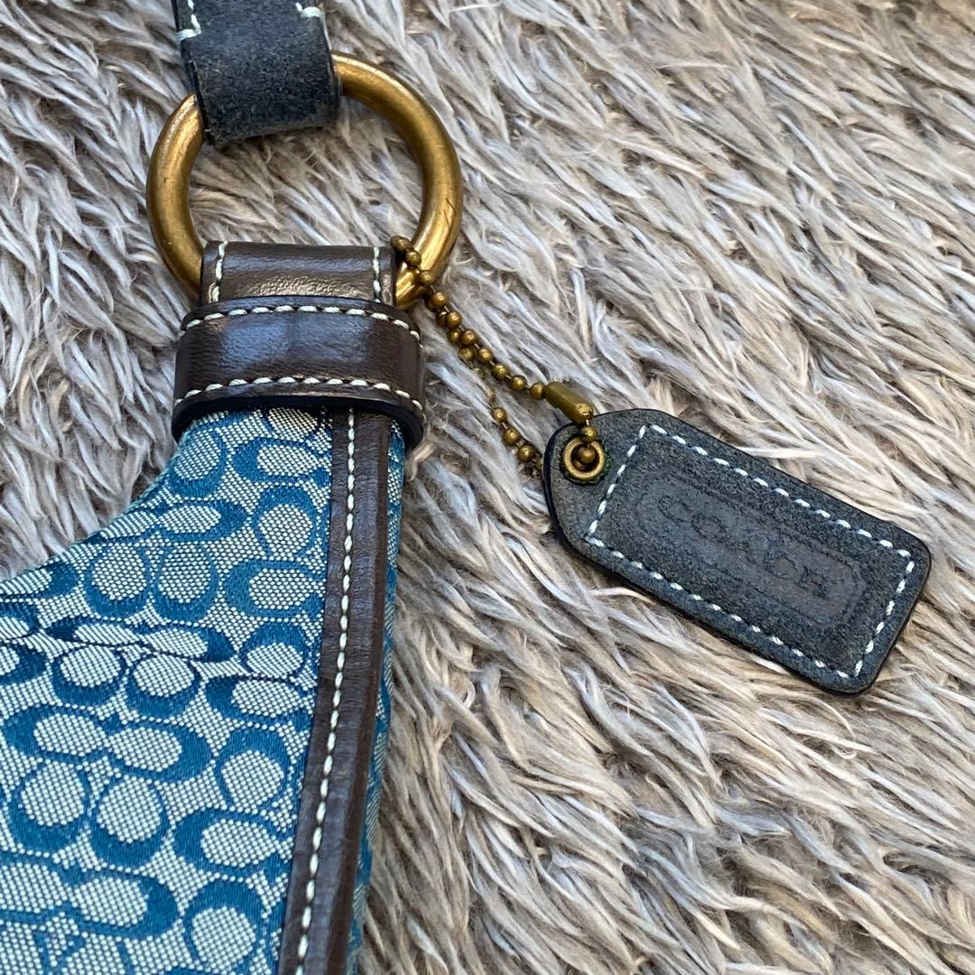 COACH コーチ ミニシグネチャー ショルダーバッグ ブルー スエード
