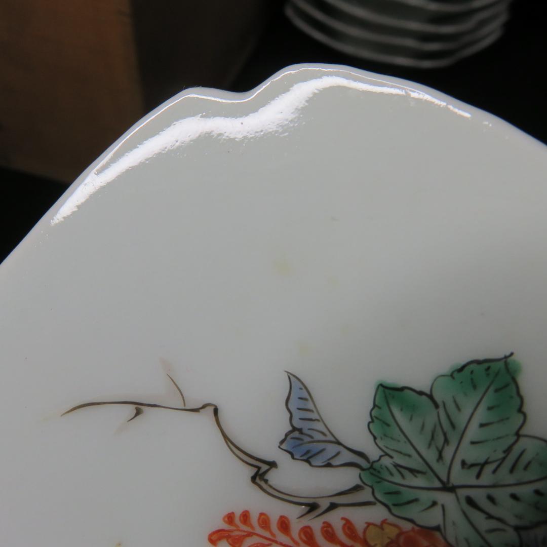 錦桐鳳凰五寸皿 鳳凰皿 輪花型 変形皿 色絵付 古伊万里 明治 共箱 21枚
