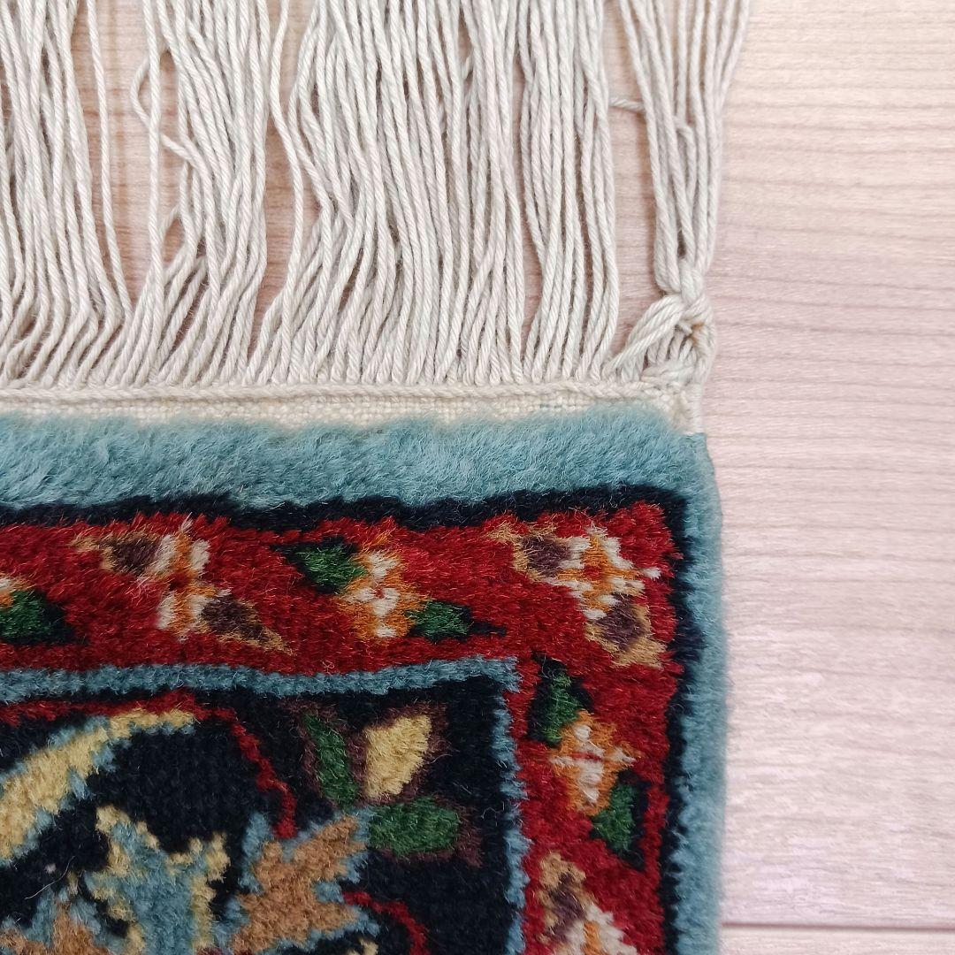 Y3318 インド カシミールウール 手織り絨毯 オールド 129×69㎝