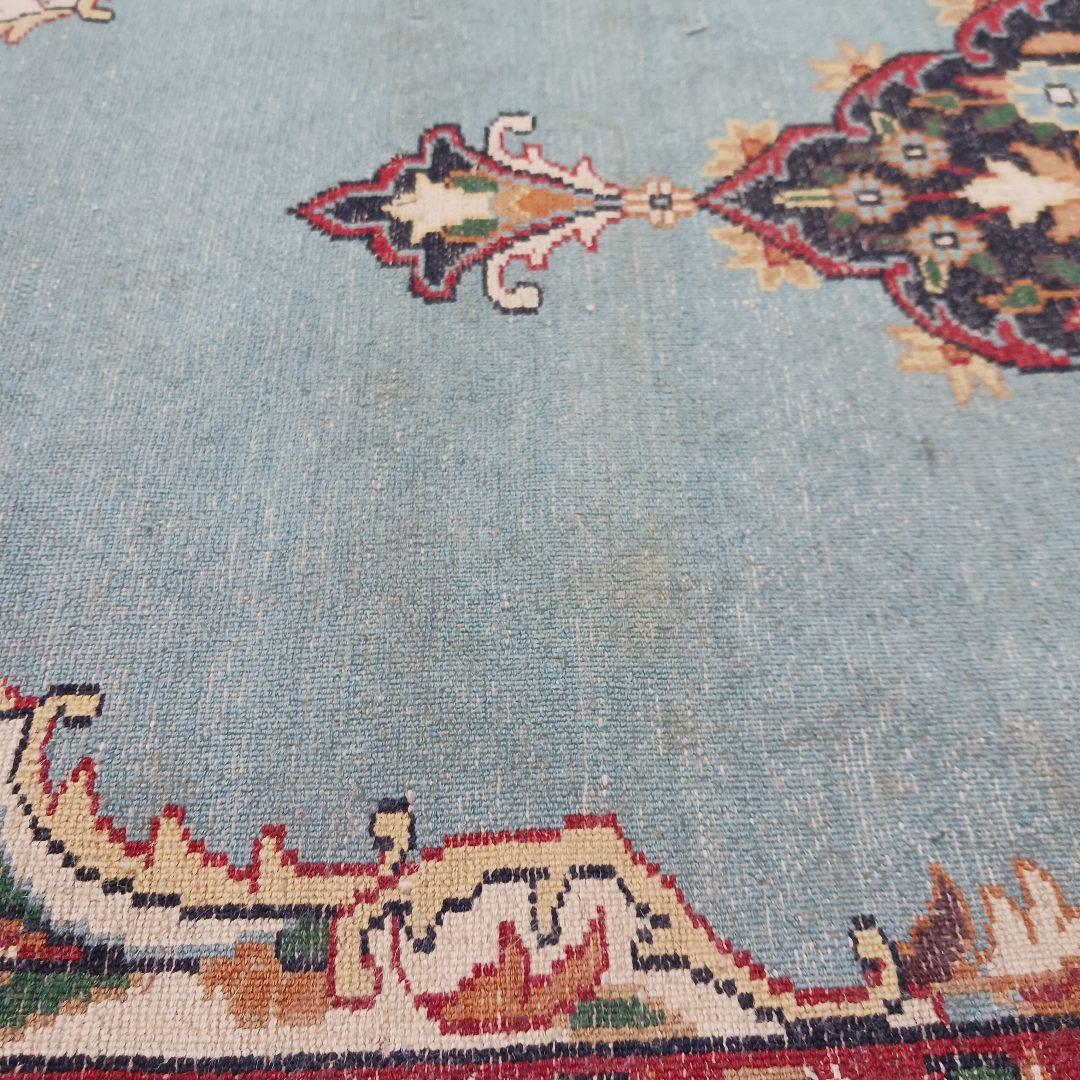 Y3318 インド カシミールウール 手織り絨毯 オールド 129×69㎝