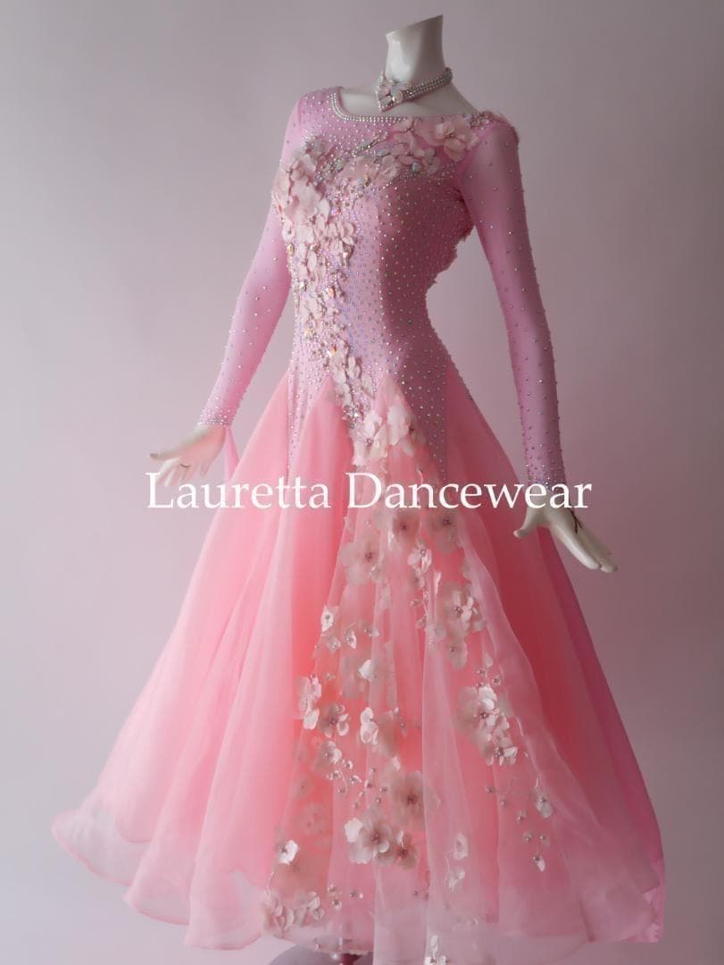 新品✨ラウレッタ 社交ダンスドレス ピンク M 高級仕様 競技 デモ