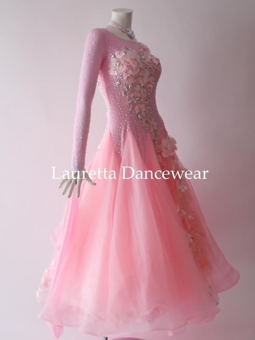 新品✨ラウレッタ 社交ダンスドレス ピンク M 高級仕様 競技 デモ