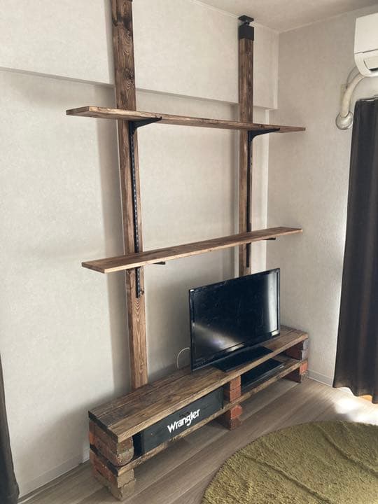 オーダーハンドメイド　ブルックリン調レール棚付きテレビボード