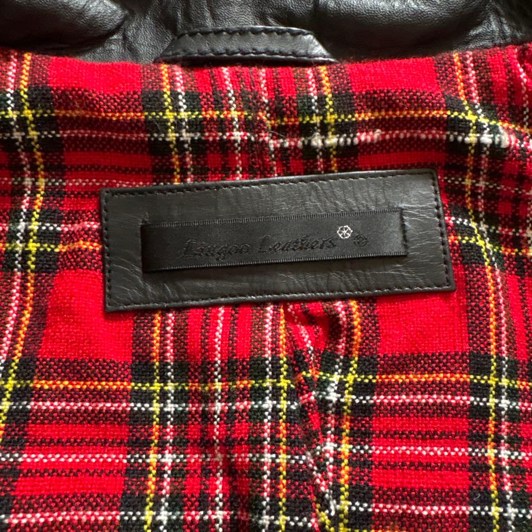 未使用級⭐️リューグーレザーズ ライダース　黒　牛革　裏地チェック赤　サイズ2