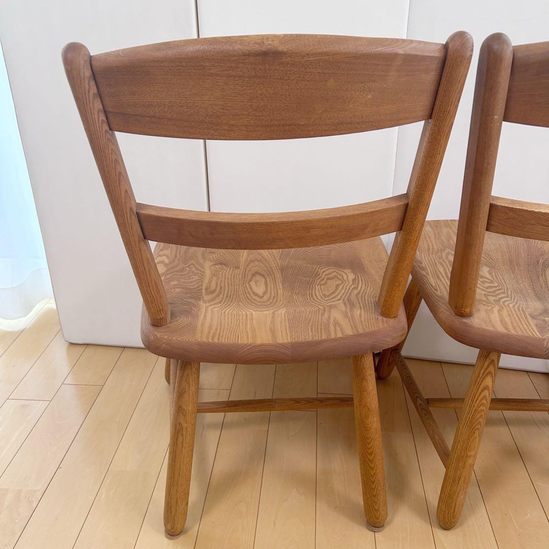 無垢材　ダイニングチェア　ナラ材　丸脚　虎斑　丸貫構造　天然木　リビング　2脚