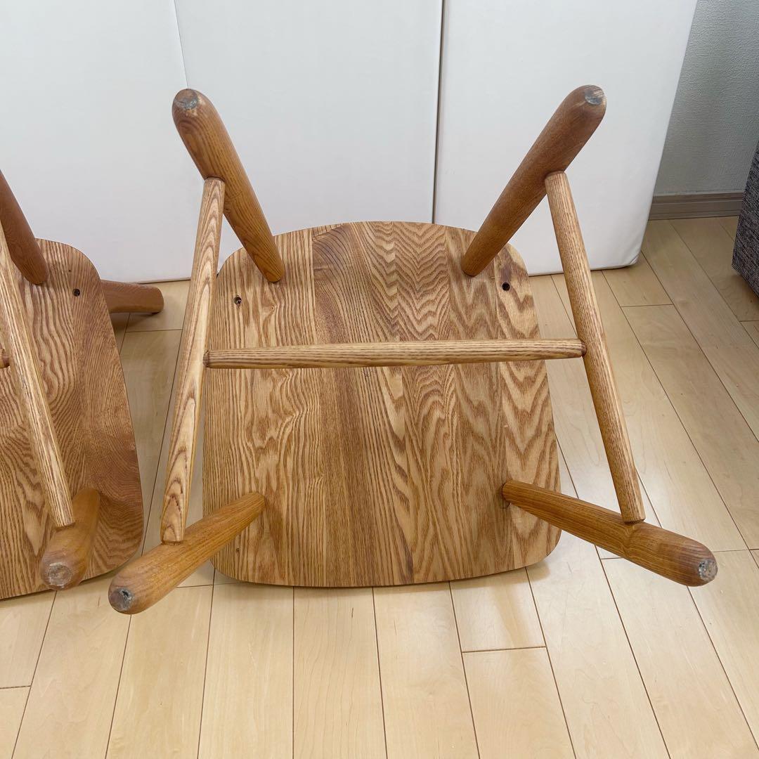 無垢材　ダイニングチェア　ナラ材　丸脚　虎斑　丸貫構造　天然木　リビング　2脚