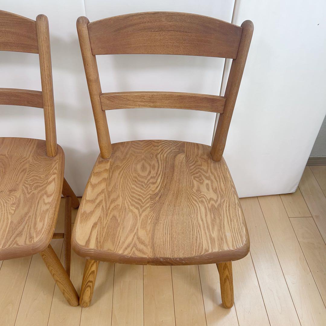 無垢材　ダイニングチェア　ナラ材　丸脚　虎斑　丸貫構造　天然木　リビング　2脚