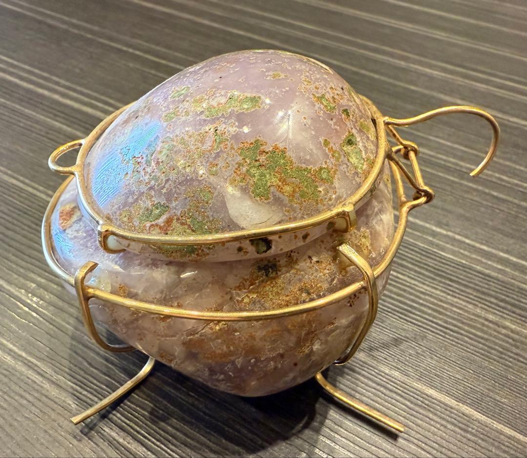 トレジャーメノウ アメジスト 台座付き ペア 蓋付き ジオード 瑪瑙 天然石