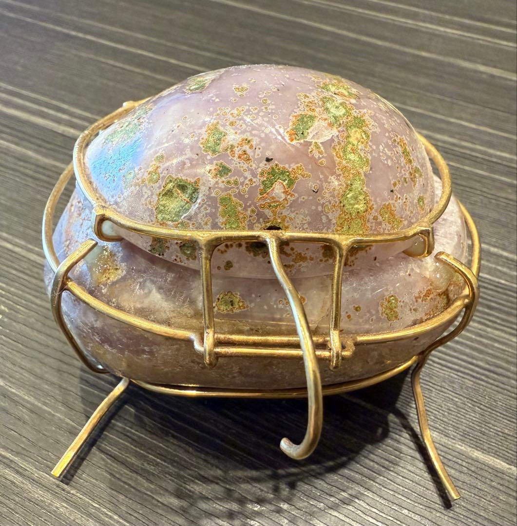 トレジャーメノウ アメジスト 台座付き ペア 蓋付き ジオード 瑪瑙 天然石