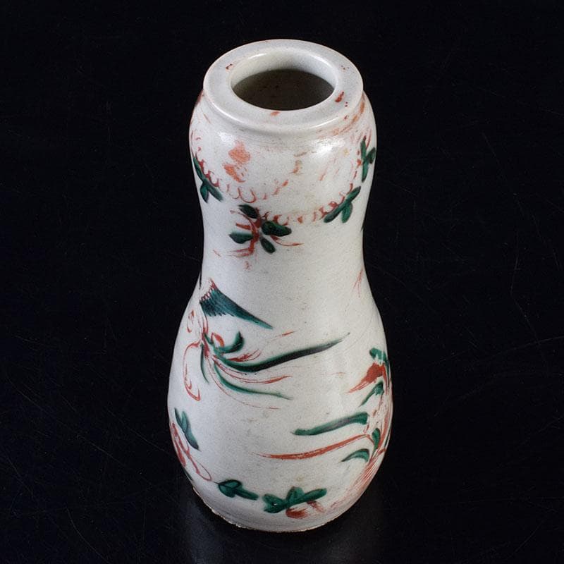 九谷焼　古九谷　赤絵花鳥文　花生　杓立　V　R9178