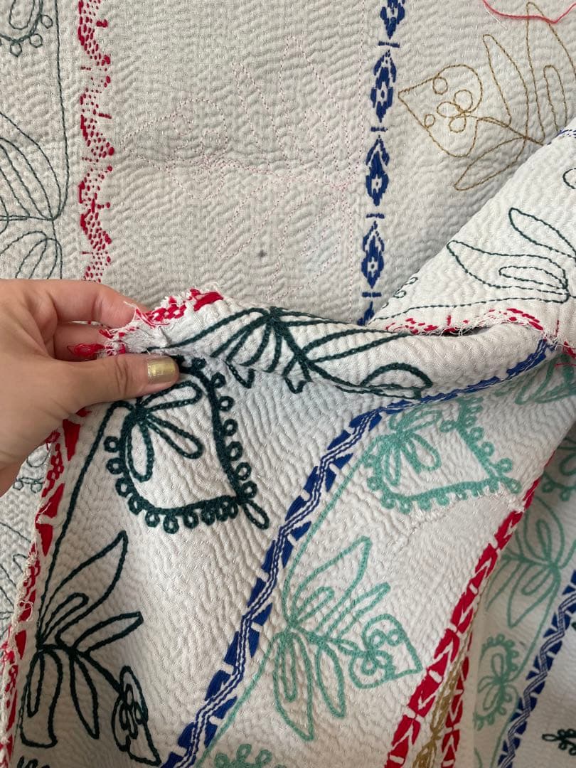 ※限定saleꕥ未使用ꕥヴィンテージラリーキルト 花刺繍カンタキルトマルチカバー