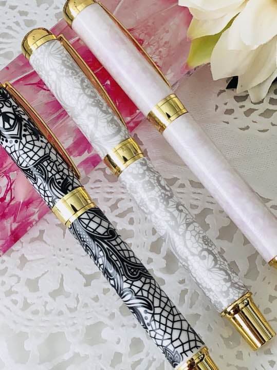 ボールペン レース エレガント ピンク ブラック グレー 文房具 ハンドメイド