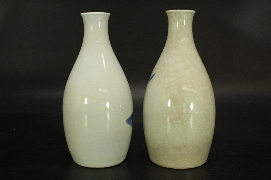 平安幹山作 双魚紋 瓶一対 共箱(ZE526)