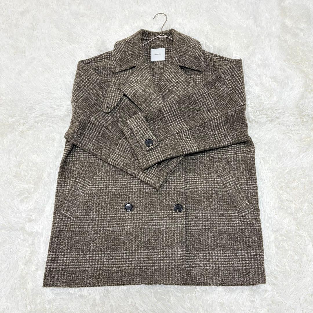 美品✨Spick&Span Wスライバーチェックハーフコート38 ブラウン