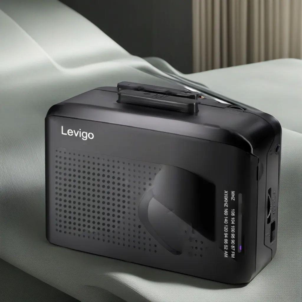 ポータブルカセットプレーヤー＆AM/FMラジオ、軽量、USBケーブル付き、黒色