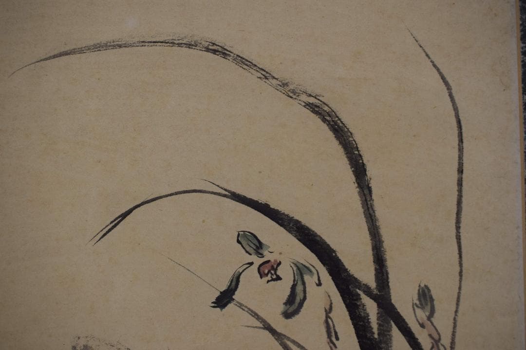 【真作】中島菜刀/蘭と霊芝図/掛軸☆宝船☆Y-71　JM