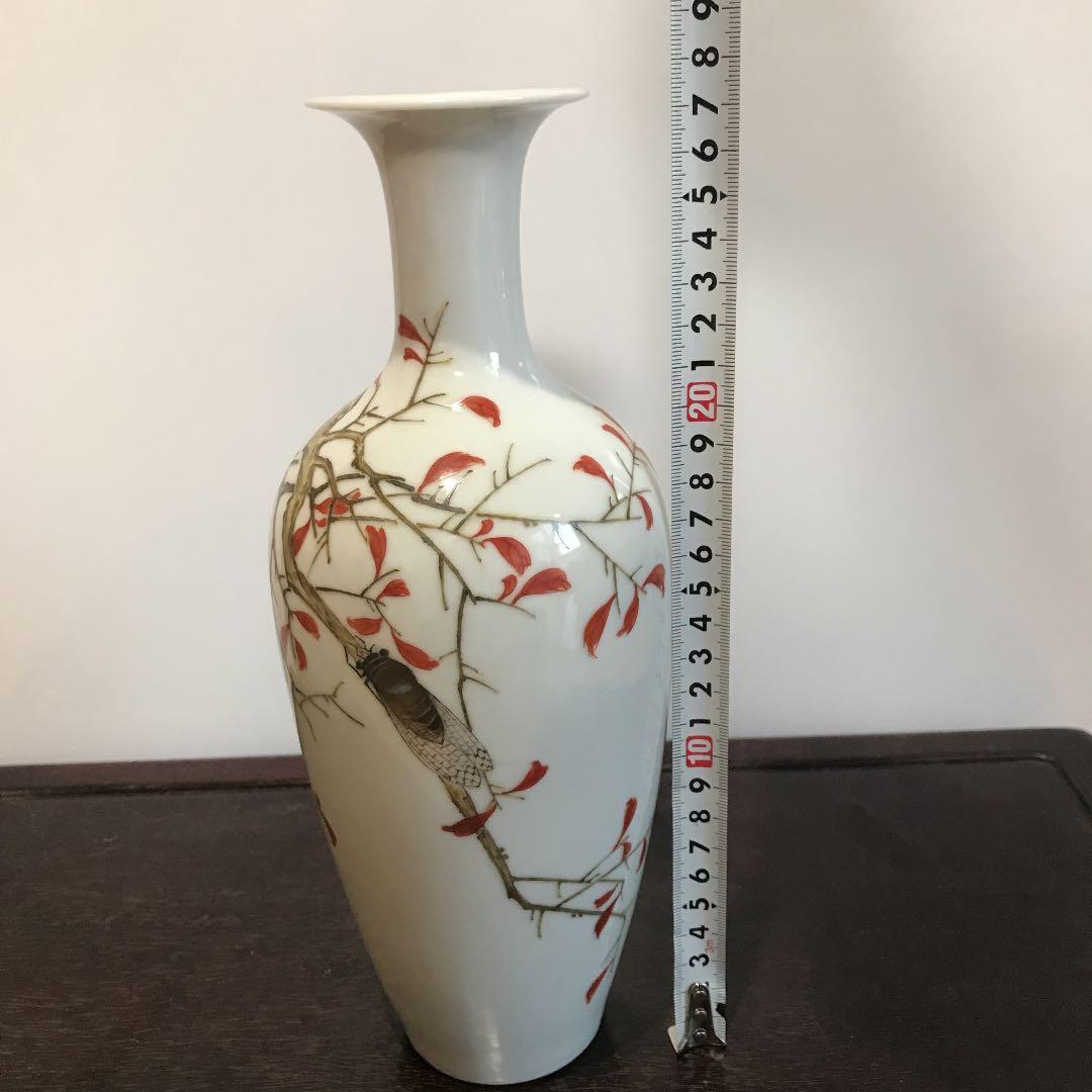 中国古玩 古美術 花瓶　秋枝鳴蝉図　居仁堂製 景徳鎮 骨董品