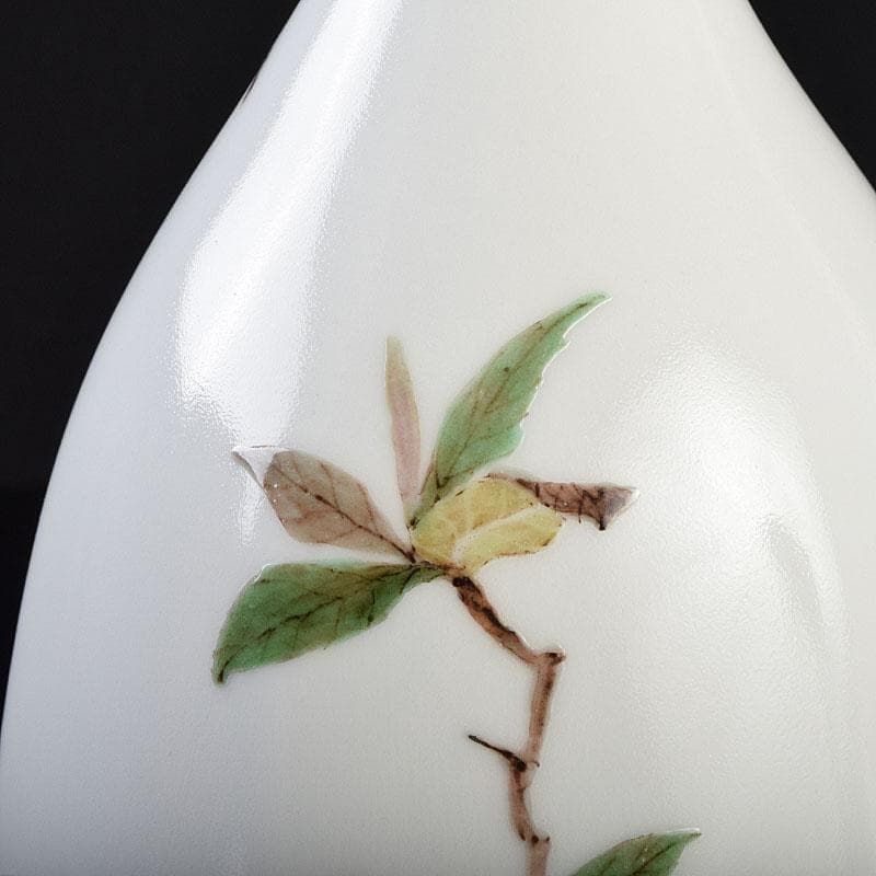 広瀬義之作　色絵　ぼけ之図　面取り壷　共布共箱　V　R9186B