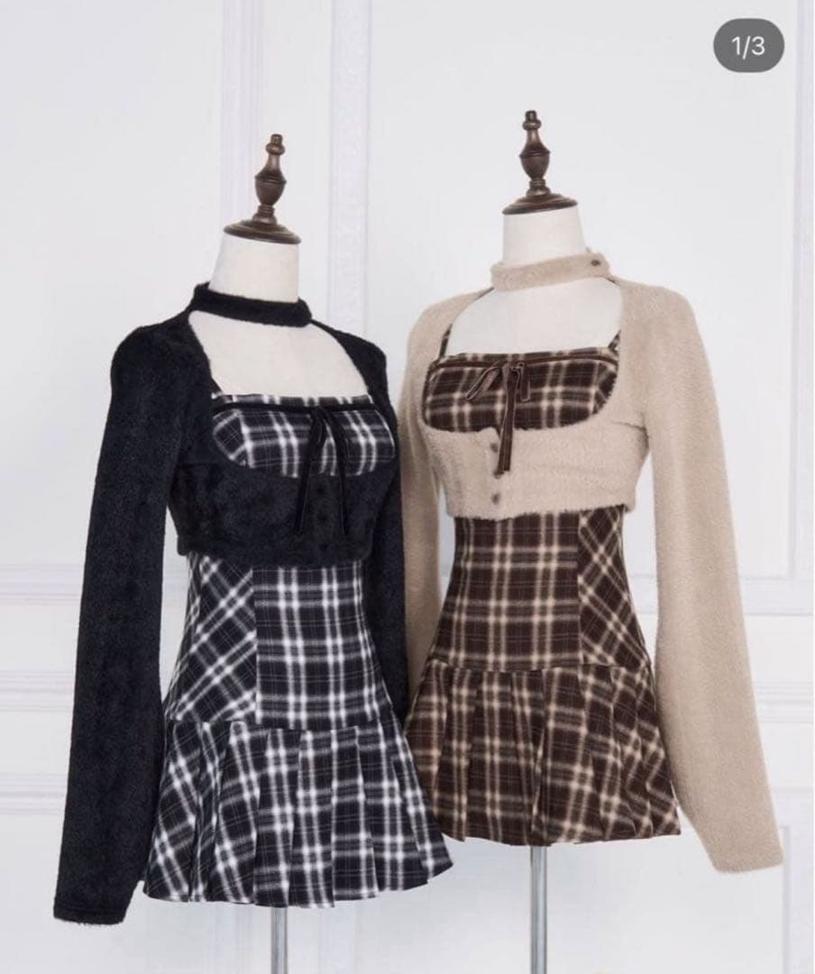 BunnyLis nogenki ファーボレロ×チェックミニワンピ