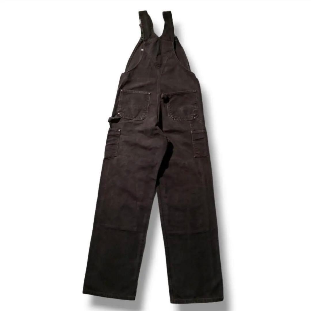 カーハートダブルニーダック地オーバーオールダークブラウン茶色W34古着 3475