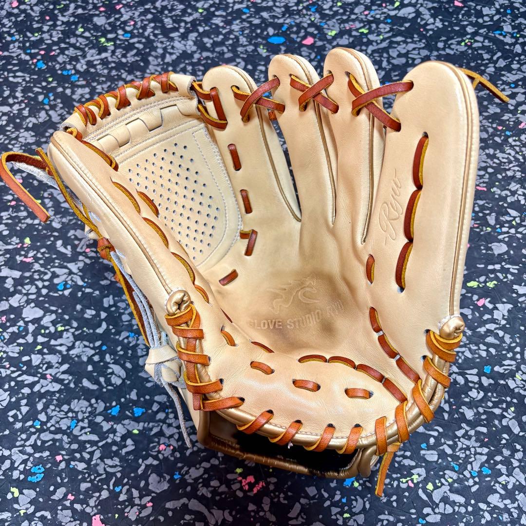 RYUリュウ 軟式硬式兼用 グローブ クリーム 内野用 内野手用 ゴールドヘリ革