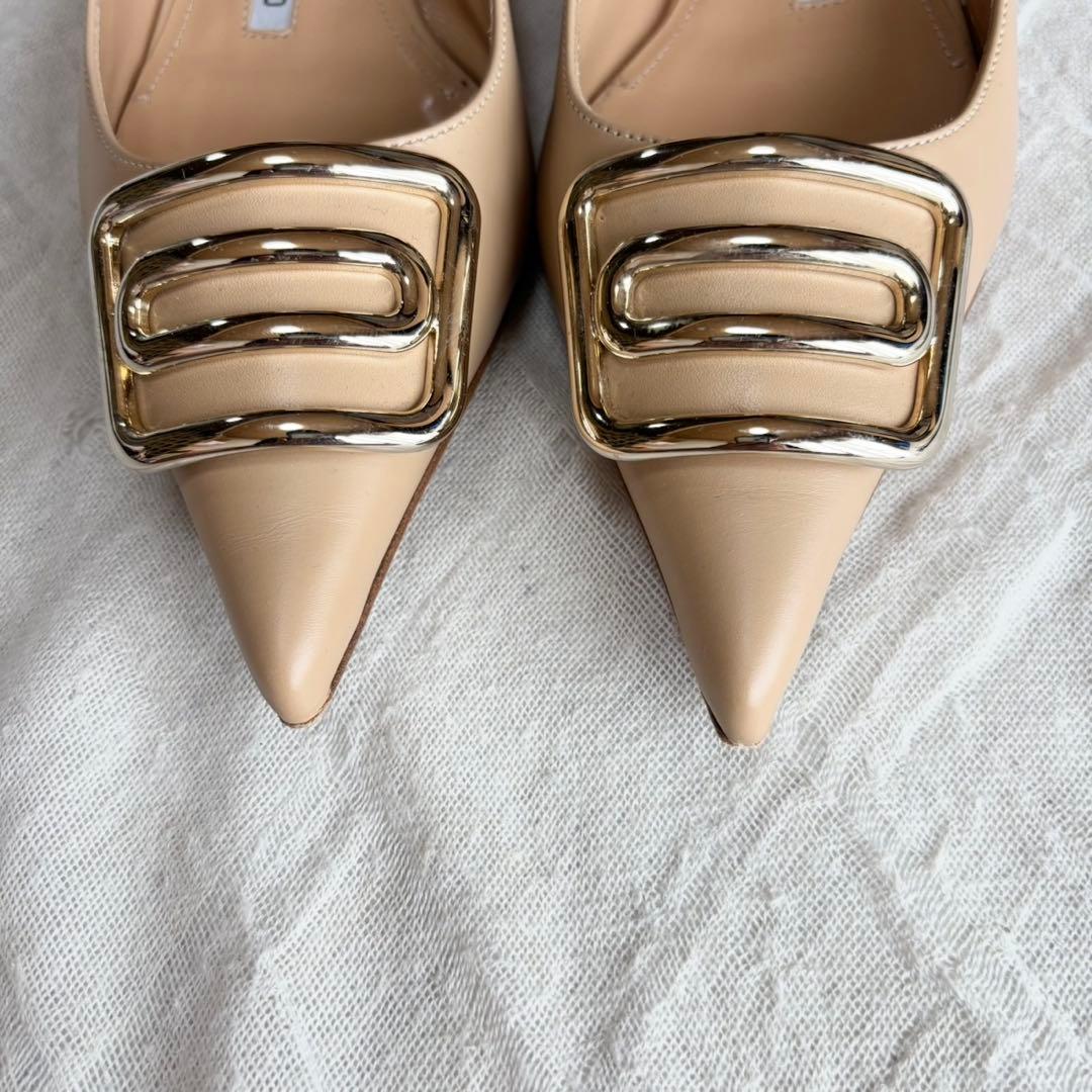 【美品】 ペリーコ フラットパンプス ローヒール バックル ポインテッドトゥ