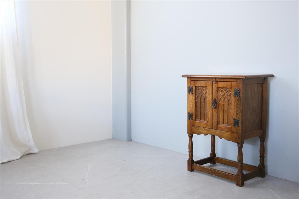 英国アンティーク木製カップボード/キャビネット/キッチン収納/飾り棚92-128