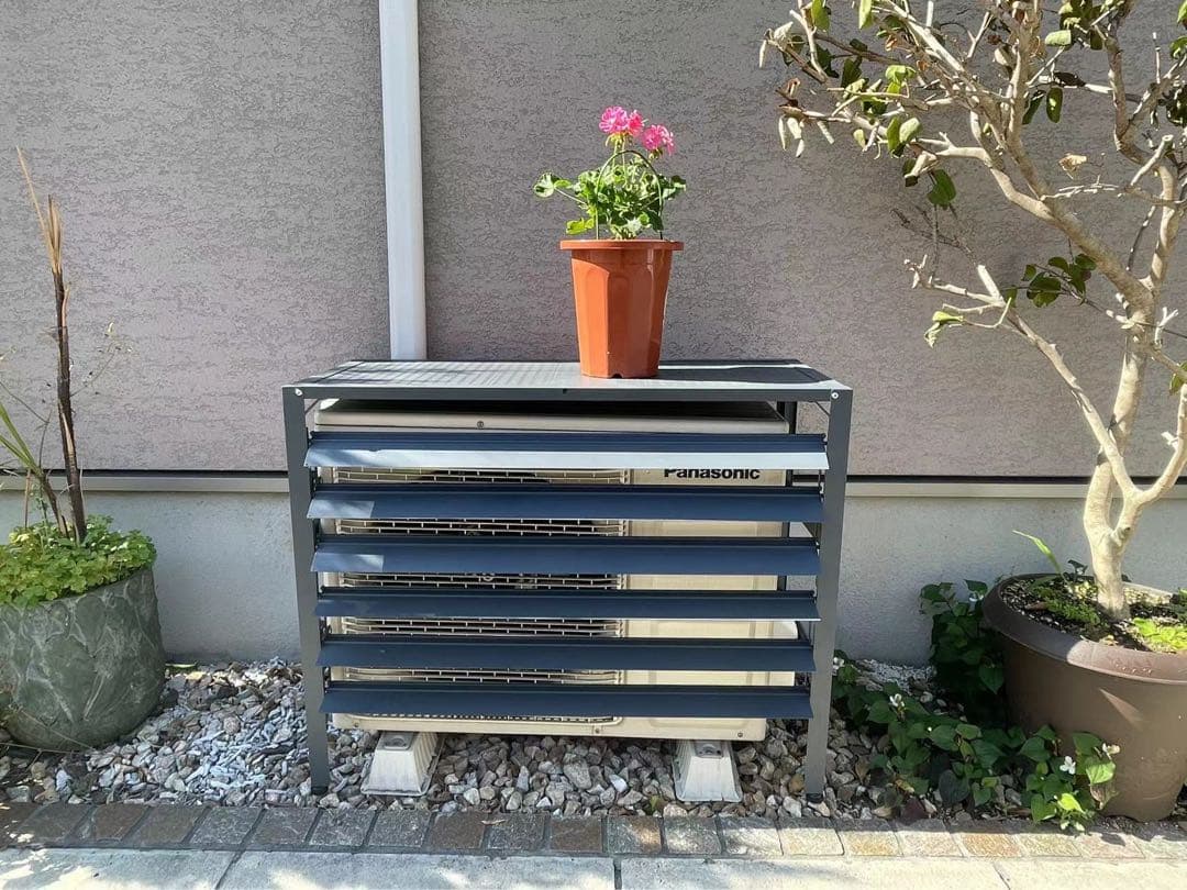 アルミ製 エアコン室外機カバー排気ルーバー方向可調整R-ダクーグレー