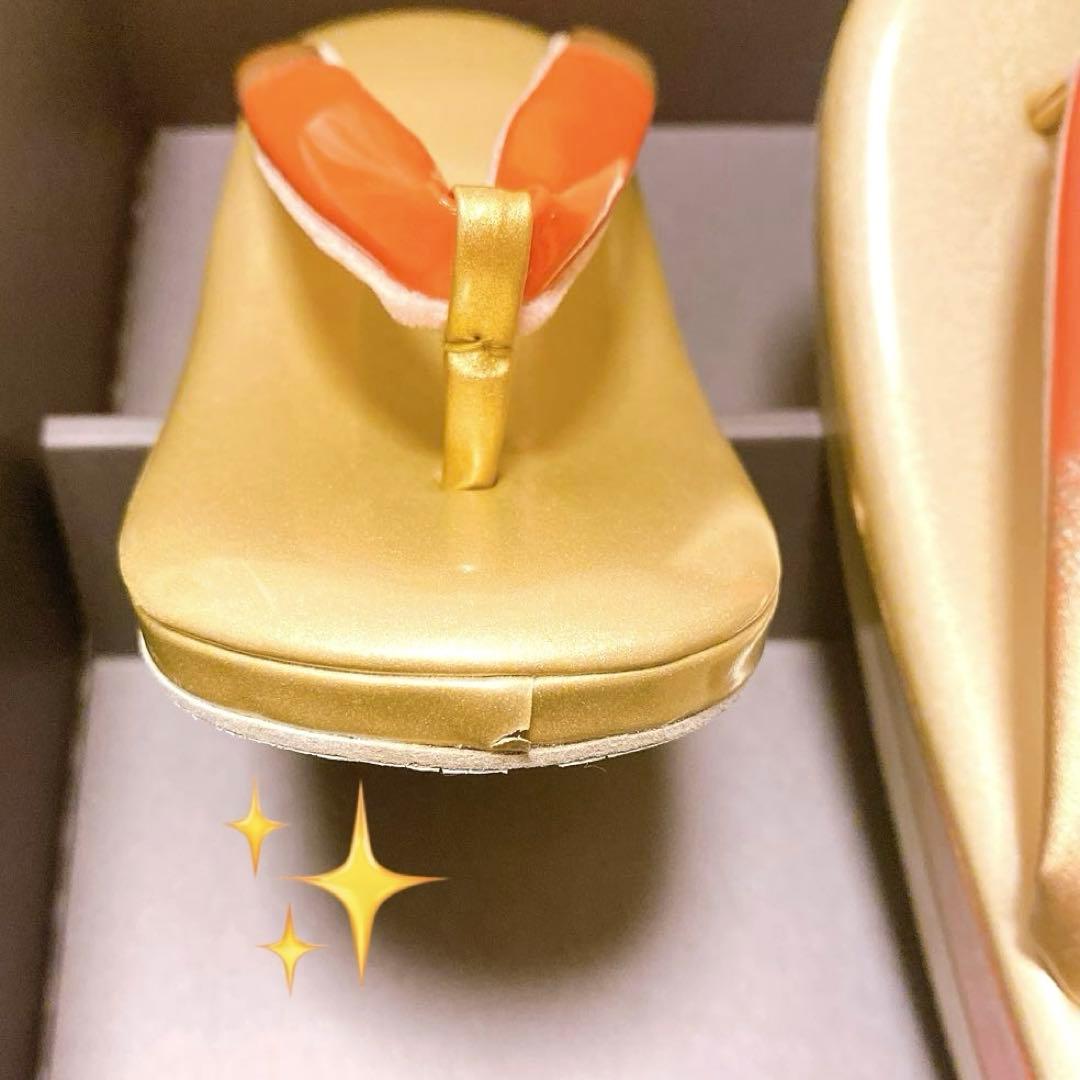 草履　バック　2点まとめてセット　ゴールド　オレンジ　箱付き　艶　光沢　着物