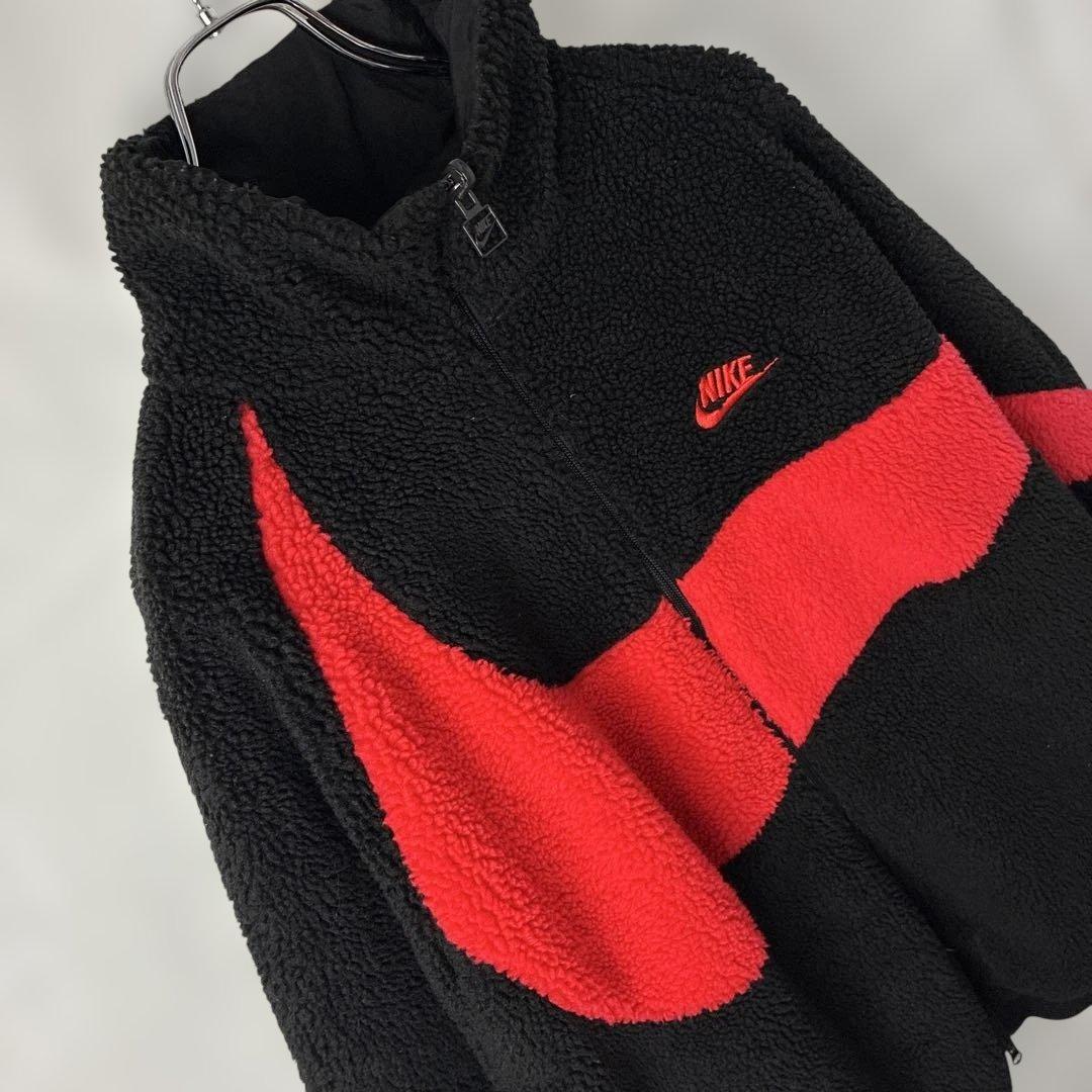 NIKEナイキ　リバーシブル　ナイロンジャケット　フリース　刺繍ロゴ　ブラック赤