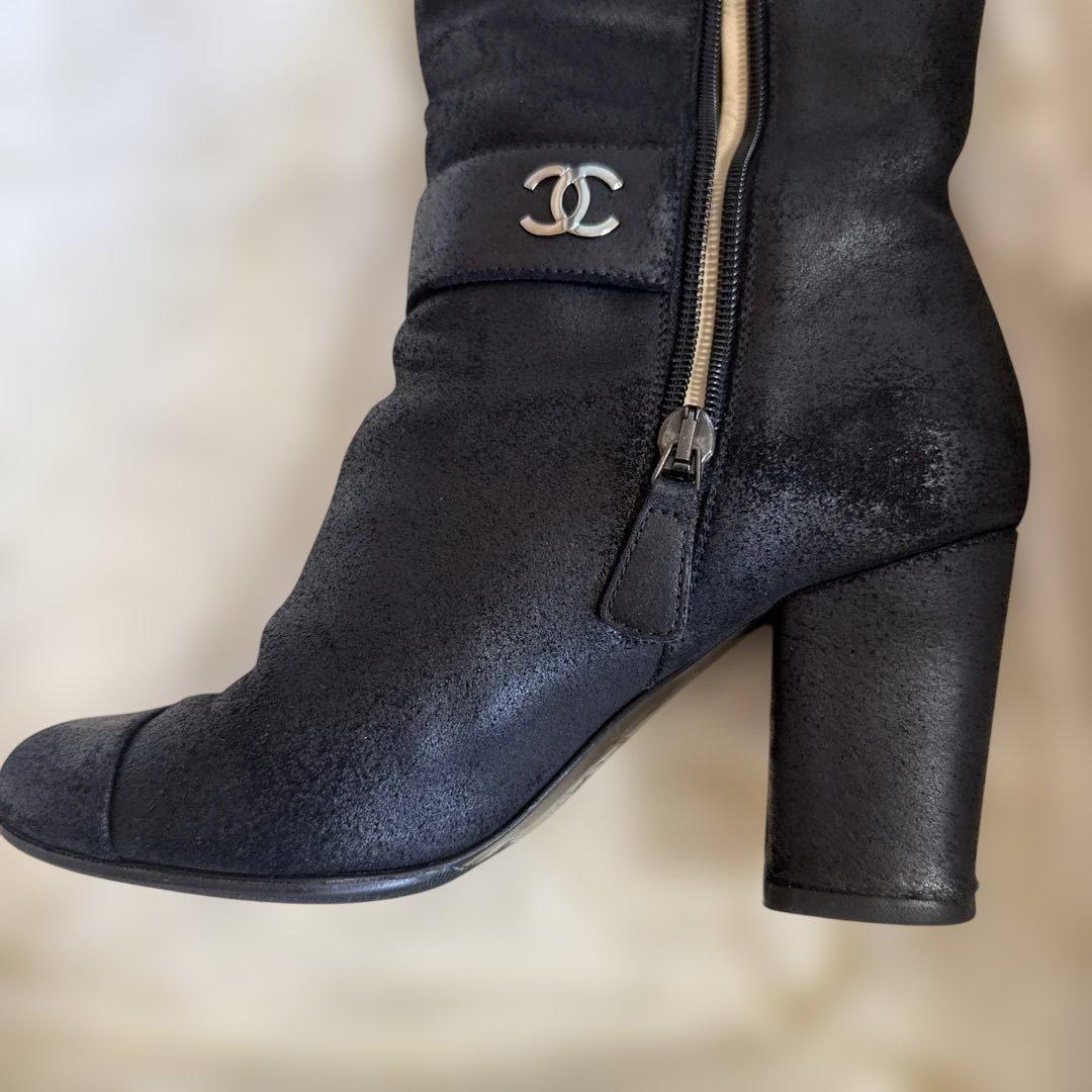 CHANEL シャネル　ヌバック　レザー　ココマーク　ロングブーツ　36