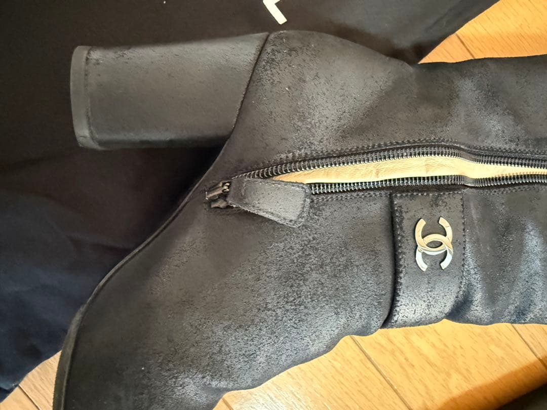 CHANEL シャネル　ヌバック　レザー　ココマーク　ロングブーツ　36