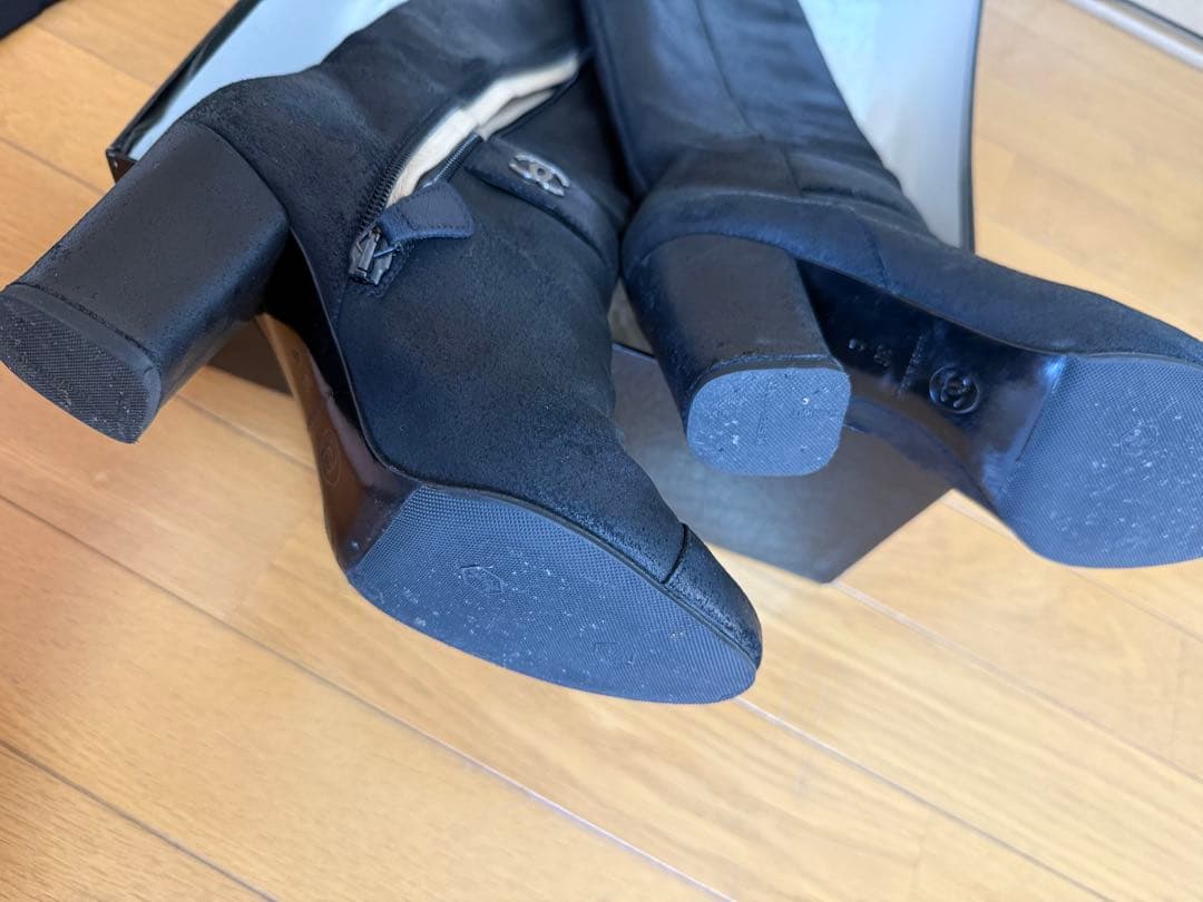 CHANEL シャネル　ヌバック　レザー　ココマーク　ロングブーツ　36