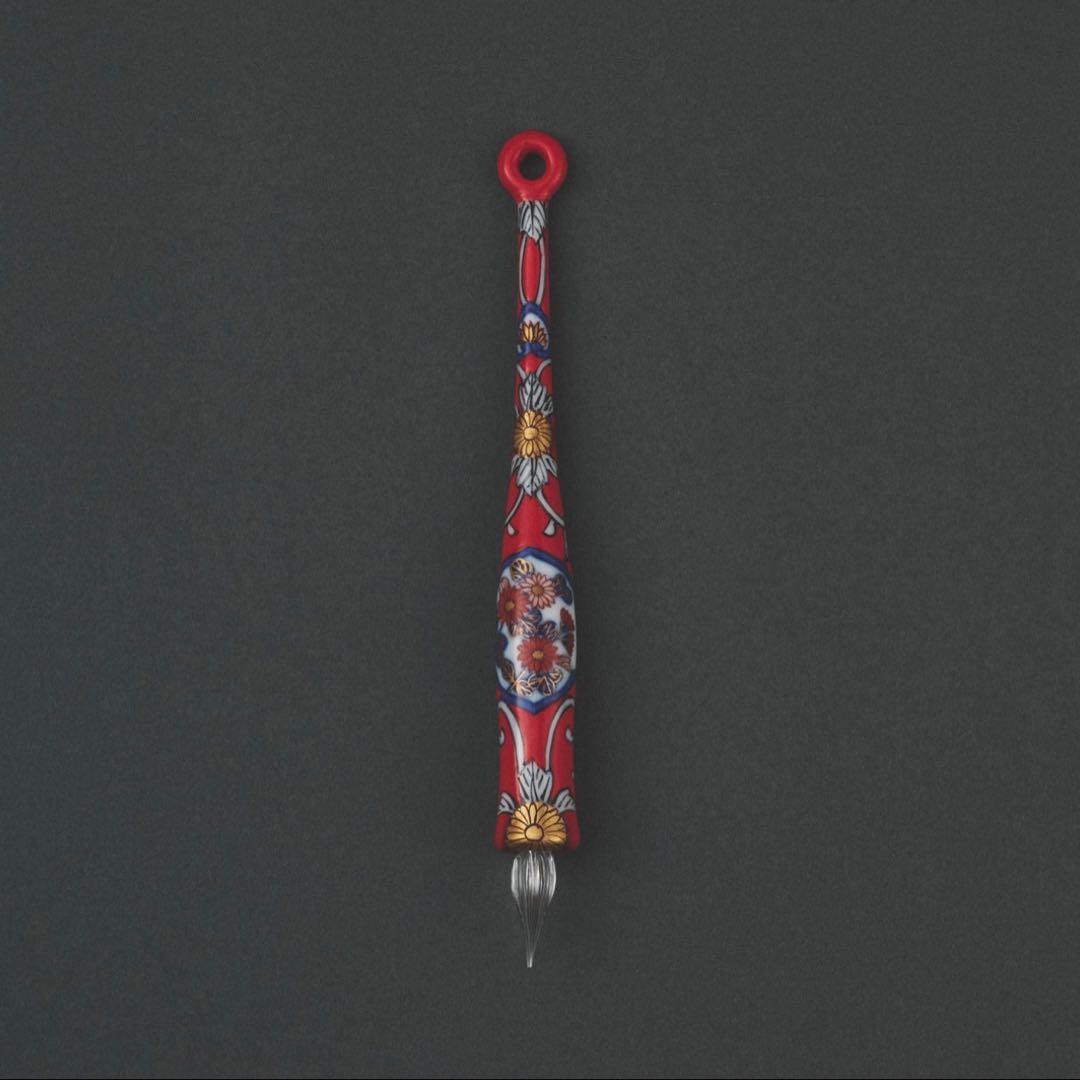 HIZEN5 ガラスペン IMARIPEN 金彩赤濃唐花文 伊万里焼