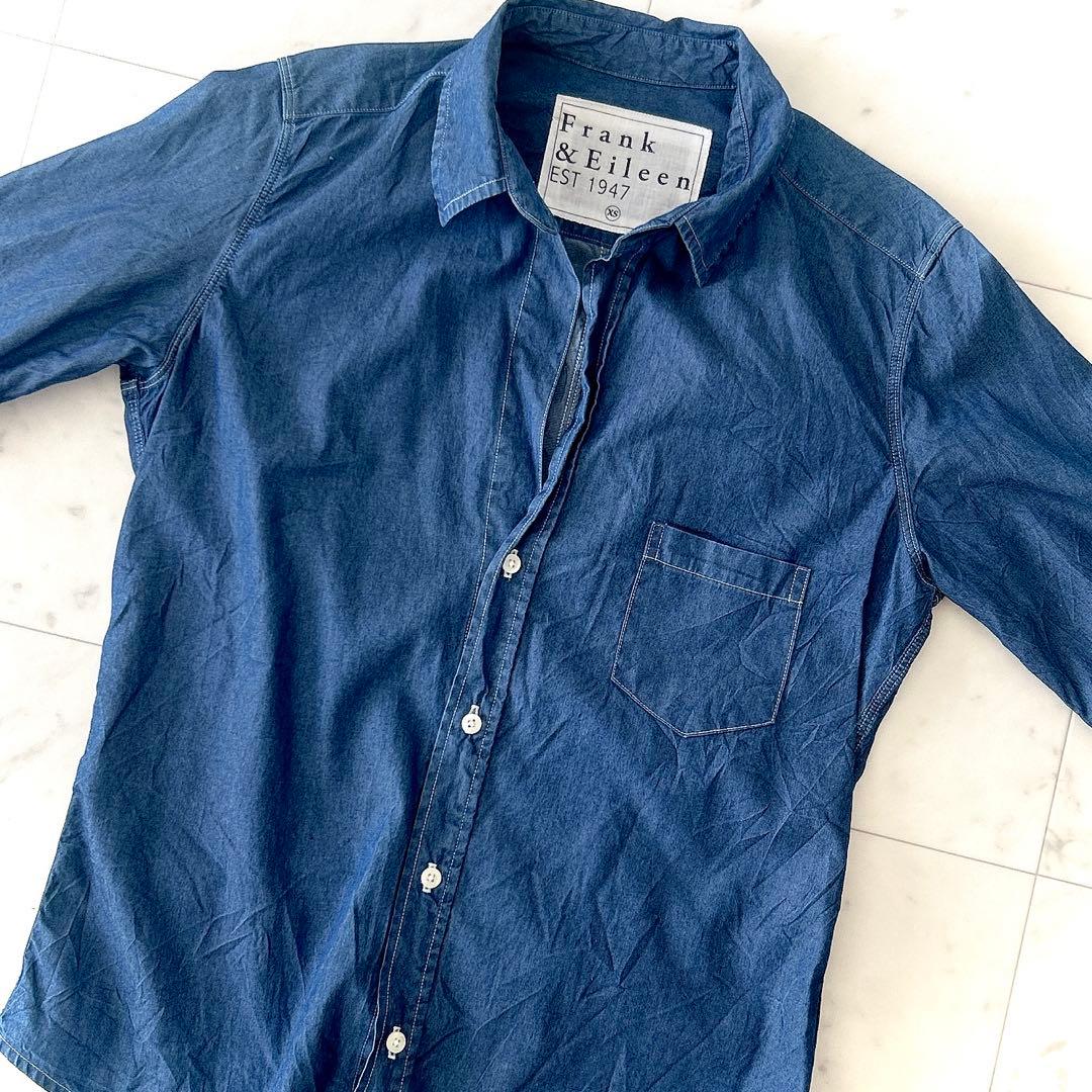 美品 フランク&アイリーン BARRY シワ加工 デニム スキッパーシャツ XS