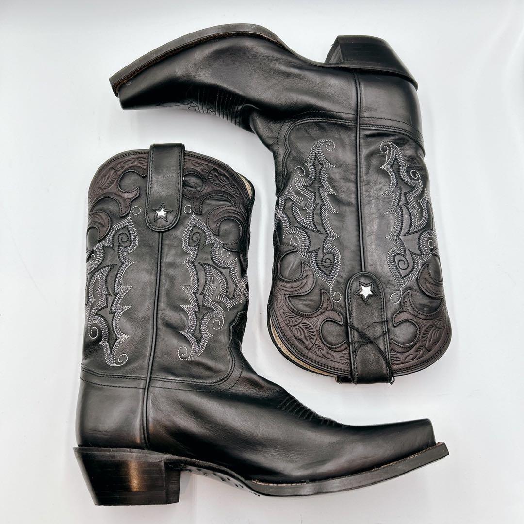 未使用タグ付✨Tony Lama トニーラマ　 ウエスタンブーツ 刺繍　黒　7B