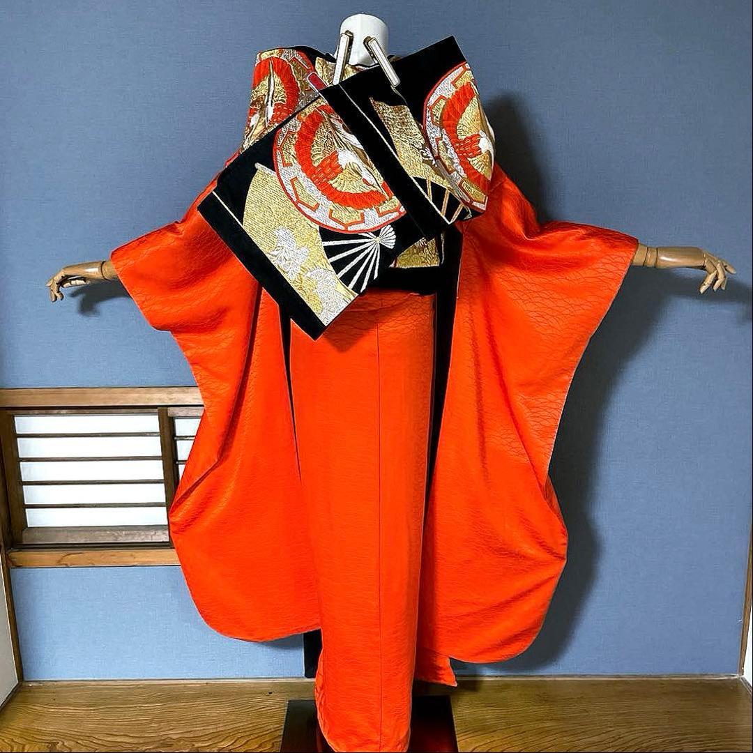 振袖フルセット　紋意匠友禅　艶のある朱色　成人式振袖　振袖