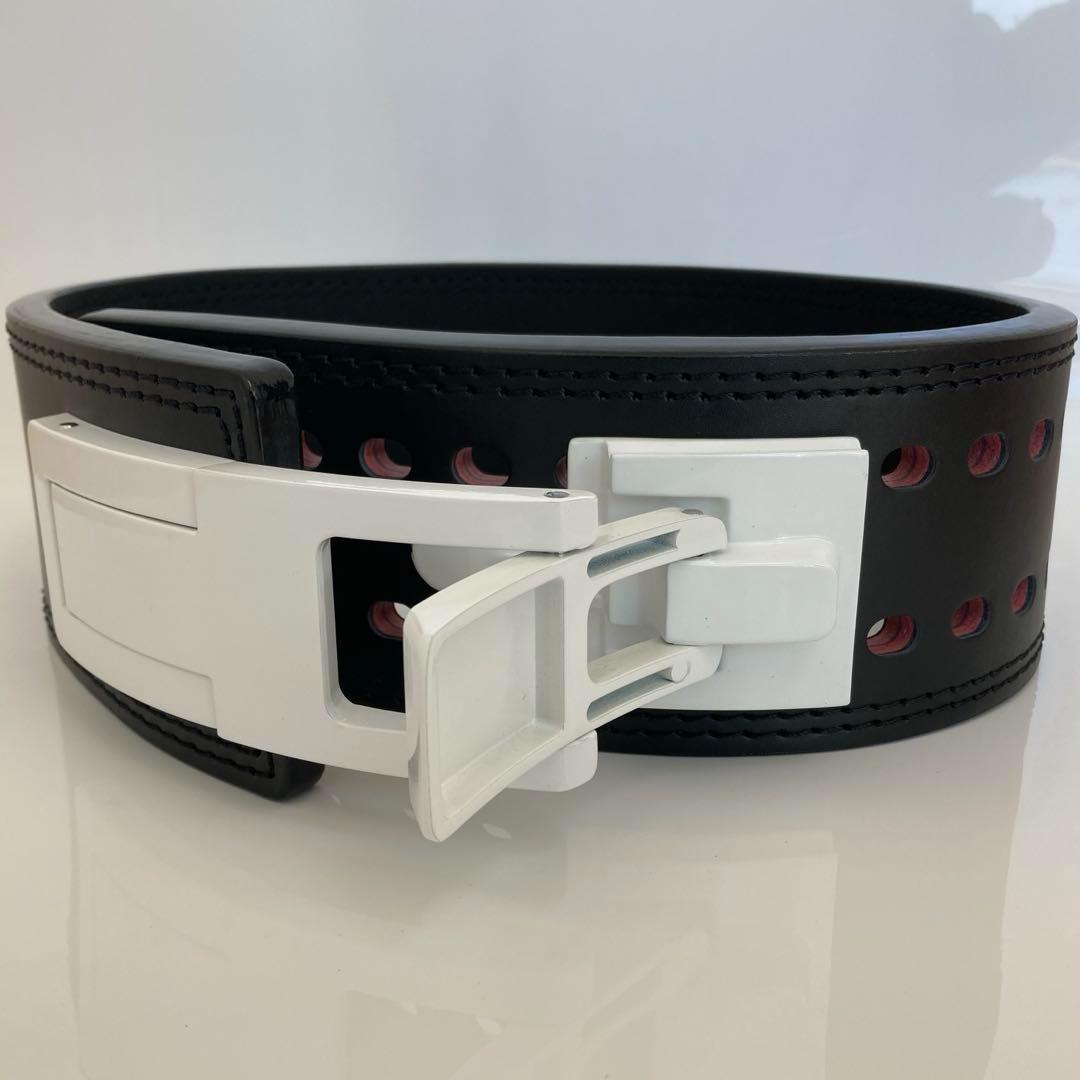 パワーベルト レバーアクション Mサイズ 本革 BLACK× 白バックル 可変式
